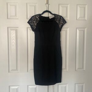 Jodi Arnold black bodycon dress with sequin shoulders